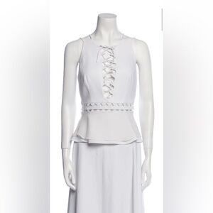 Jonathan Simkhai White Square Neckline Lace-Up Ruffle Blouse, Size 2